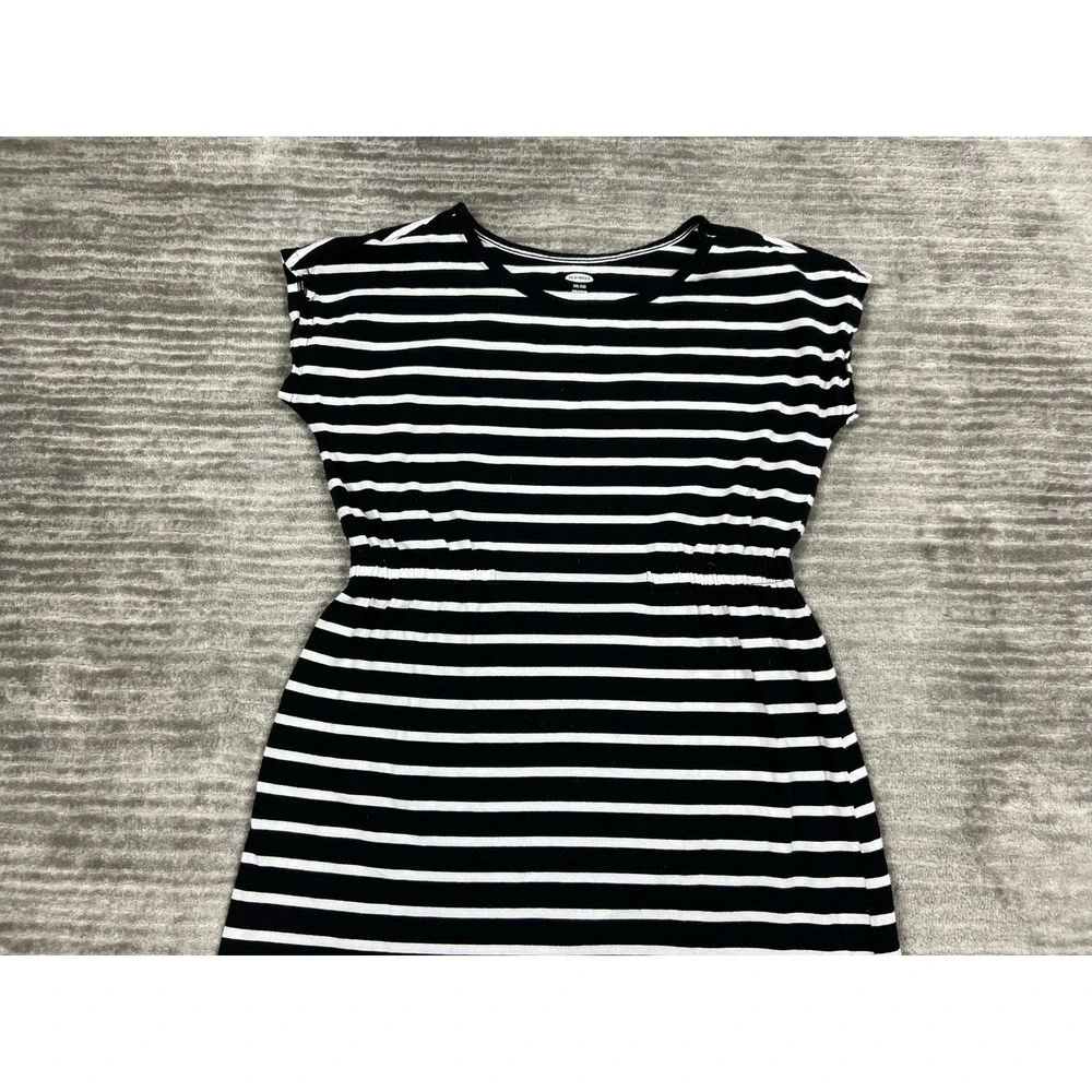 Old Navy Dress Girls XXL 18 Black and White Striped‎ Short Sleeve Elastic Waist